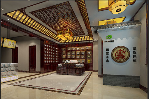 龙圩古朴典雅的中式茶叶店大堂设计效果图